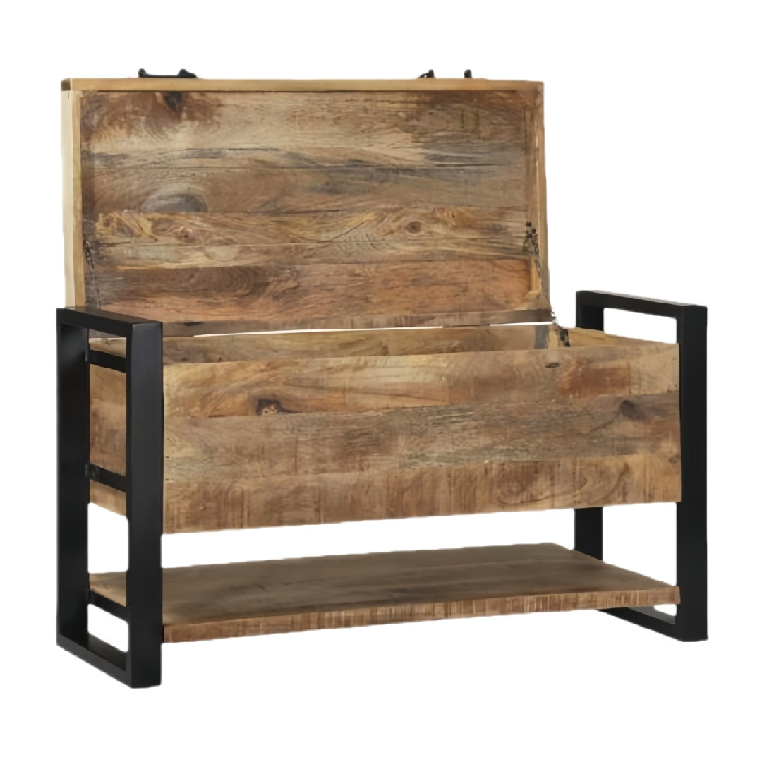 Industrial Style Wooden Storage Chest with Metal Frame